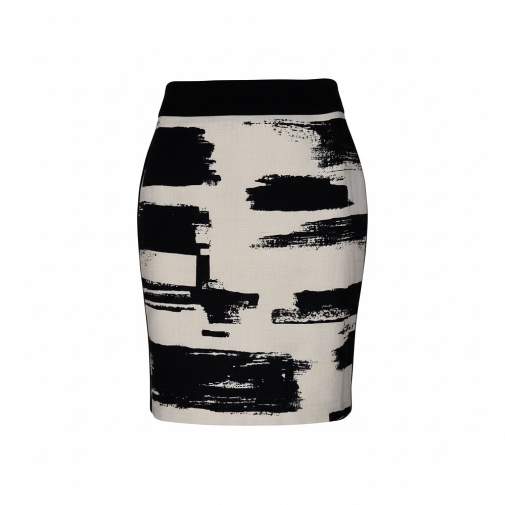 Ann Taylor Black White Abstract Brushstroke Pencil‎ Skirt Size 2 Cotton Blend